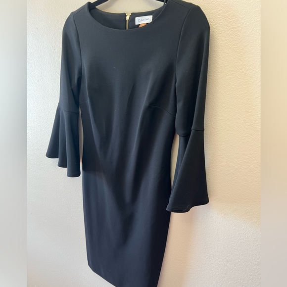 CALVIN KLEIN 3/4 Bell Sleeve Boat Neck Sheath Dress, Black, Size 2 - Picture 5 of 12